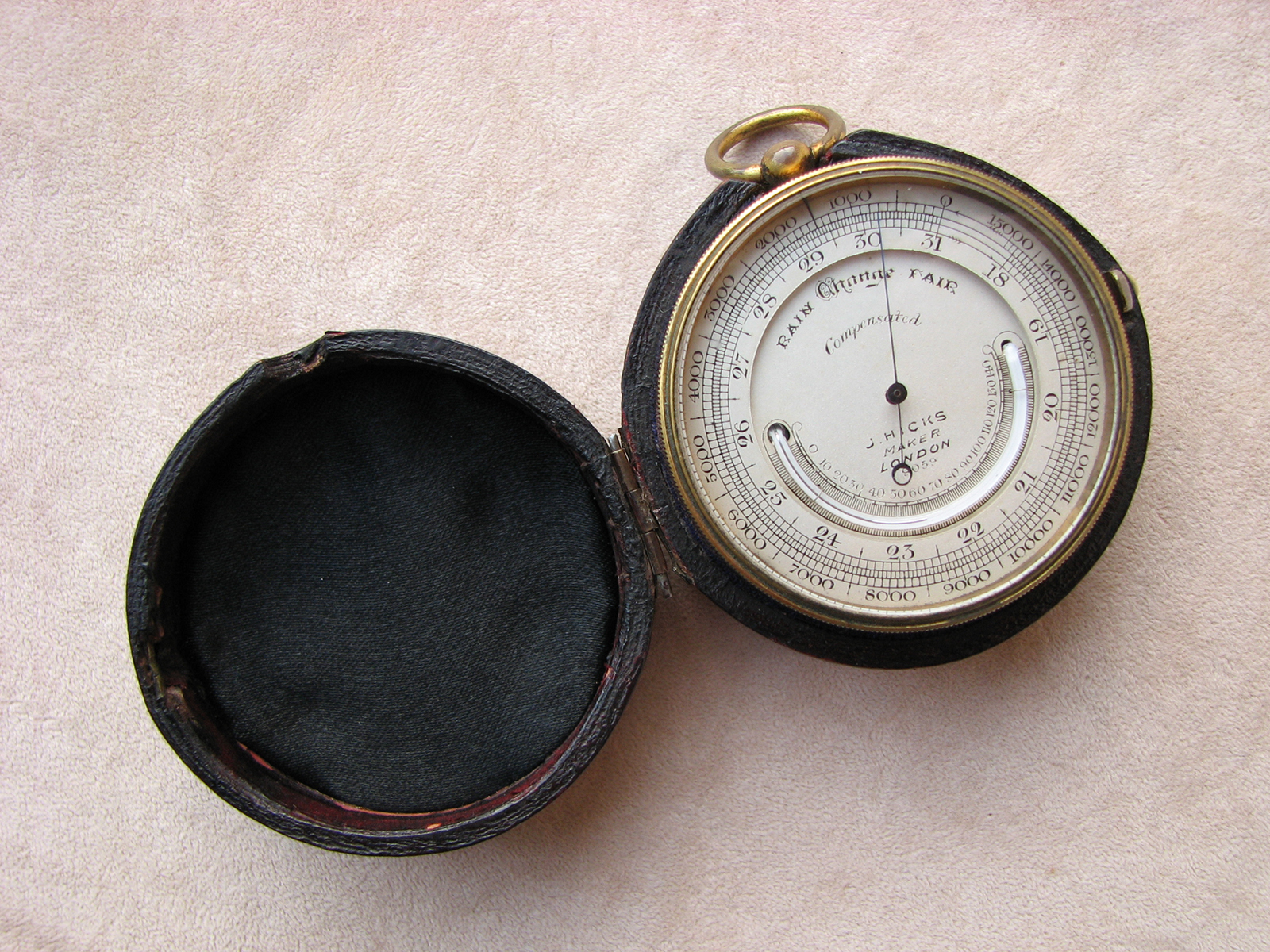 19th century J. Hicks pocket barometer and altimeter with case